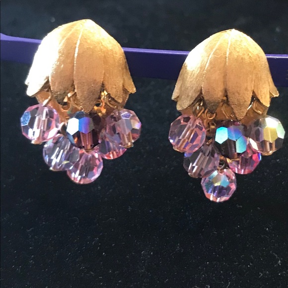 Vintage Jewelry - Tulip Cascade Crystals Earrings
